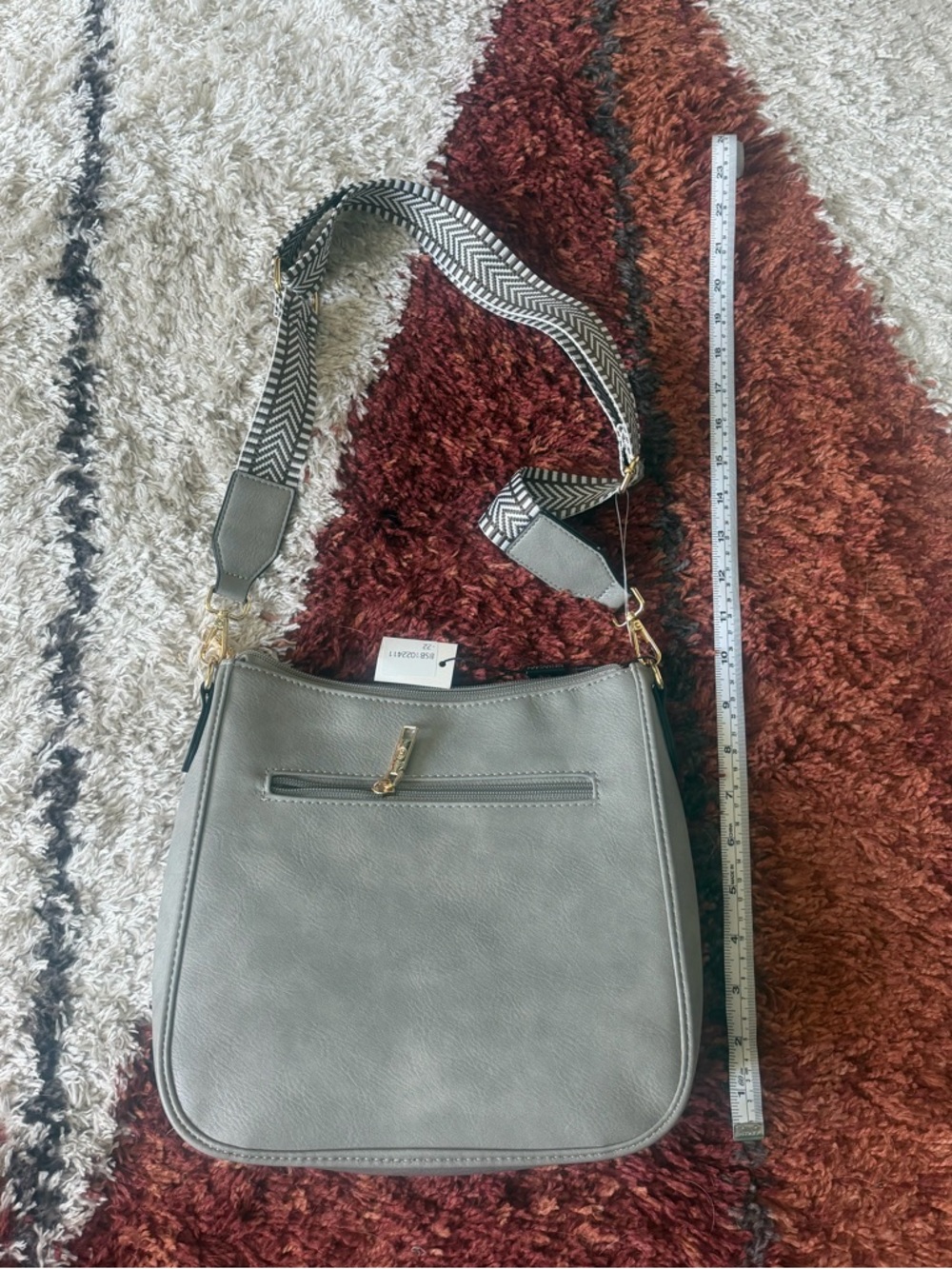 Bostanten Women’s Gray Crossbody Shoulder Bag with Patterned Strap NWT
